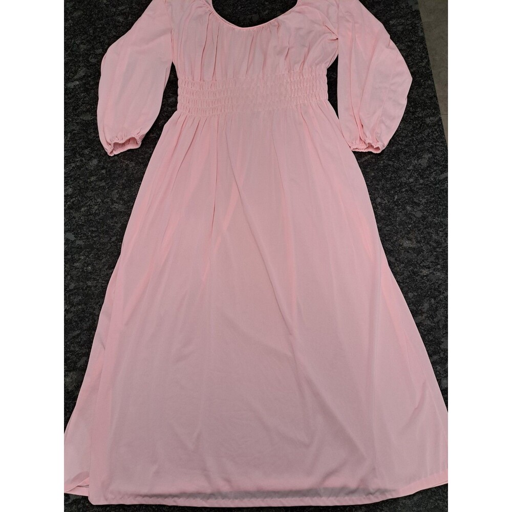 Vintage 1970s Sears Size 38-40 (Modern 12-14) Pink Gown Ruched Waist Nightgown
